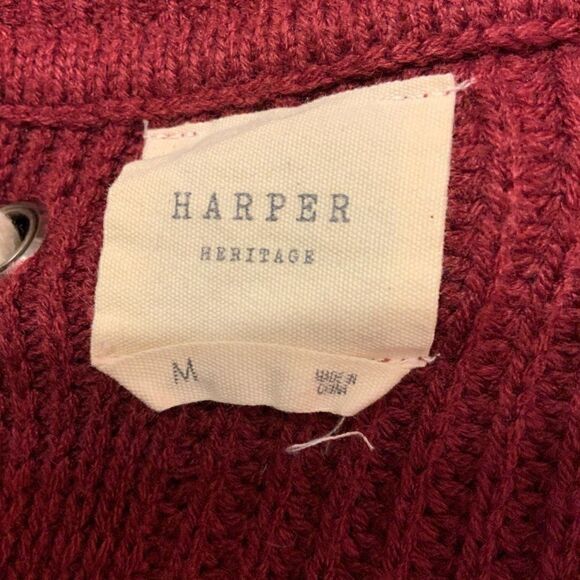 Harper Heritage Maroon Red Knit Long Sleeve Tie Back Sweater Medium - Picture 11 of 11